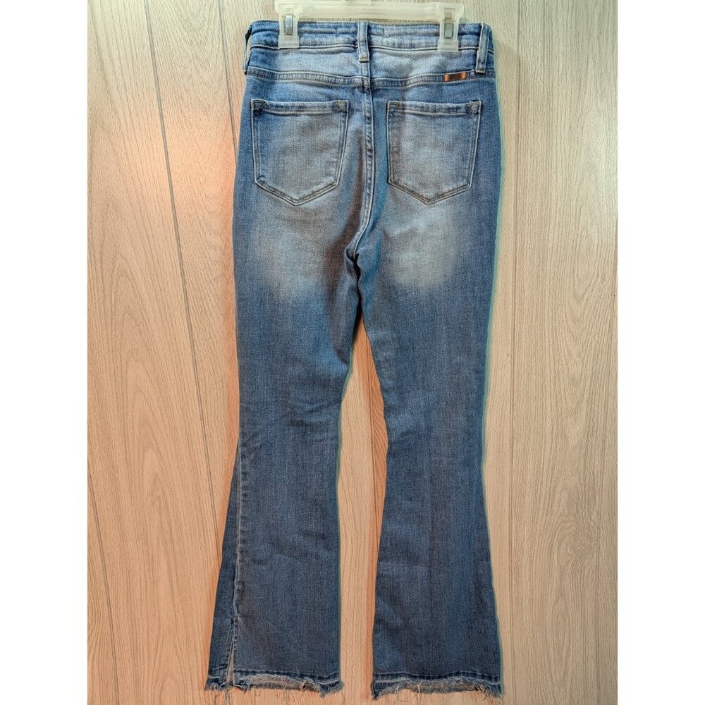 KanCan Flare Jeans Womens 6/25 Light Blue Distressed Fray Hem High Rise Western - Picture 4 of 11